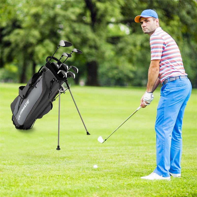 10 Pieces Men's Golf Club Set Right Hand, Complete Golf Club Package Set with 460cc #1 Driver, #3 Fairway Wood, Hybrid, Irons, Putter & Bag