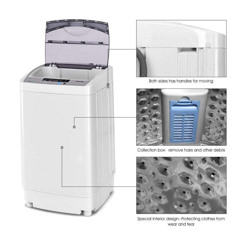 1.34 Cu.ft Portable Impeller Top-Load Washer 9.92 Lbs Capacity Full-Automatic Washing Machine with Drain Pump 8 Water Level LED Display