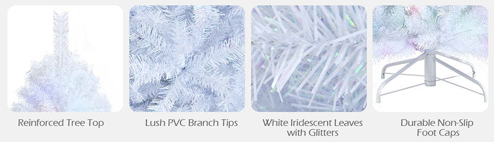 8ft White Iridescent Tinsel Artificial Christmas Tree with 1636 Branch Tips