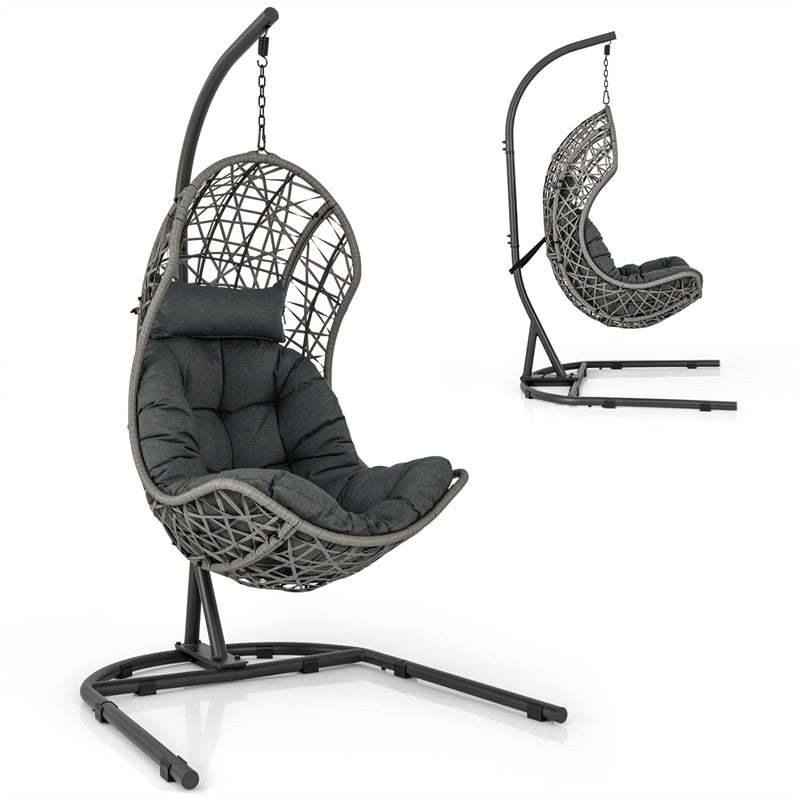Hanging Egg Chair Wicker PE Rattan Basket Swing Chair with Stand, Pillow, Cushion for Outdoor Indoor, 350 LBS Capacity Hammock Chair
