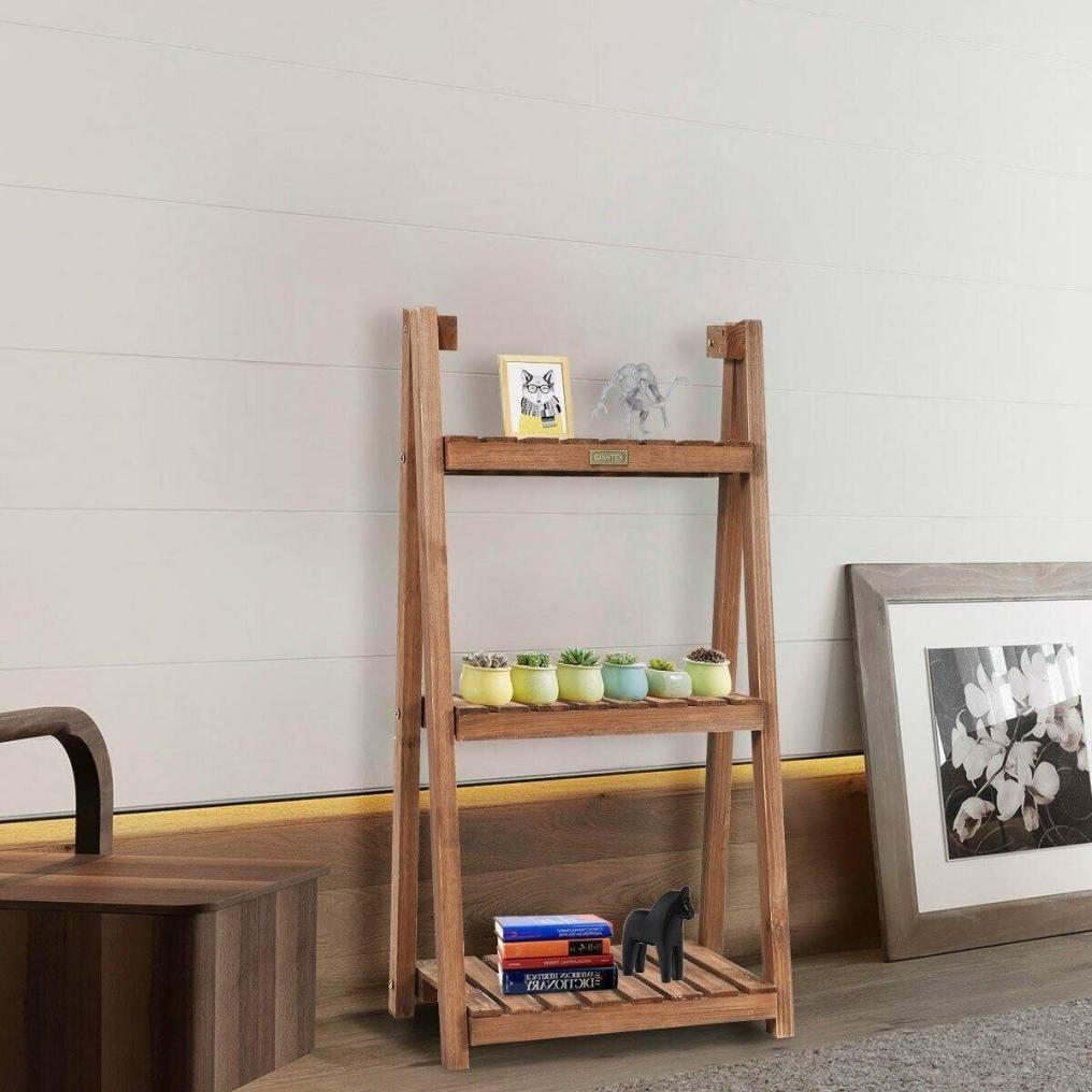 3-Tier Folding Wood Flower Stand Plant Rack Storage Display Shelf
