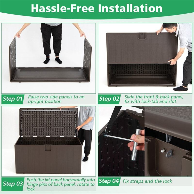 105 Gallon Outdoor Storage Deck Box All Weather Resin Lockable Storage Container