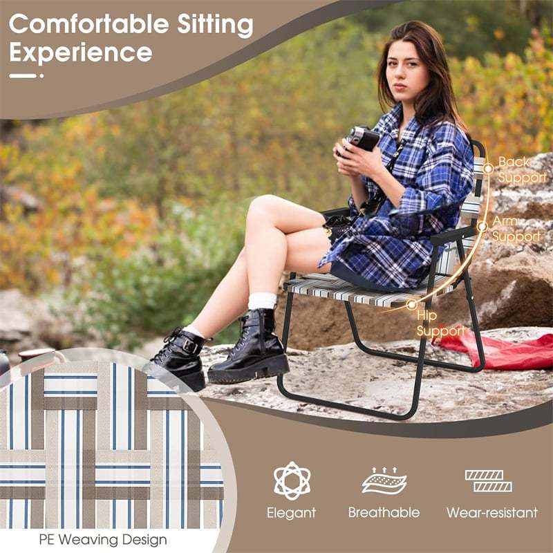 4 Pack Folding Beach Chairs Webbed Lawn Chairs Portable Lightweight Camping Chair with Armrest & Steel Frame