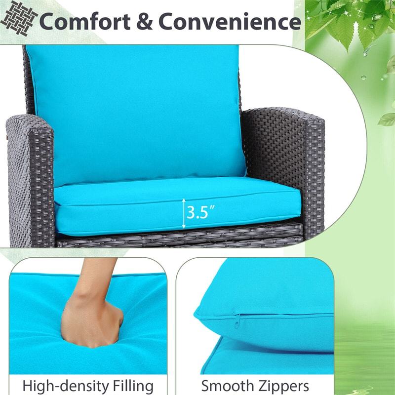 3 Piece Rattan Patio Conversation Furniture Set, Outdoor Wicker Sofa Chair Set with Coffee Table, Washable Cushions & 2-Set Covers