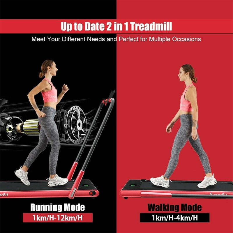 2.25HP 2-in-1 Folding Under Desk Treadmill with LED Display, Remote & APP Control, Portable Electric Walking Running Machine for Home Office