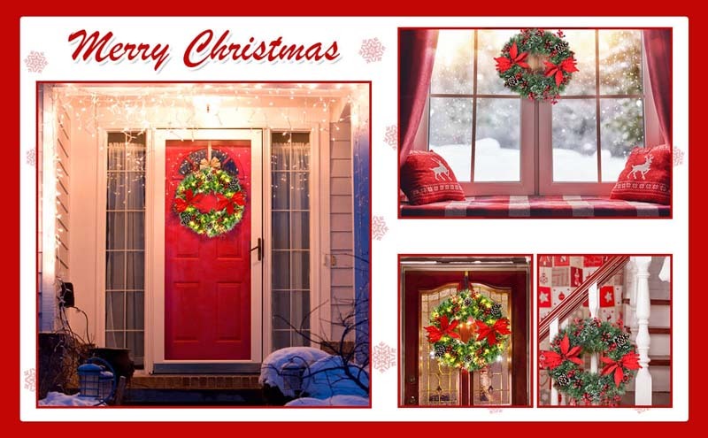 Pre-lit Snow Flocked Christmas Wreath with 50 LED Lights