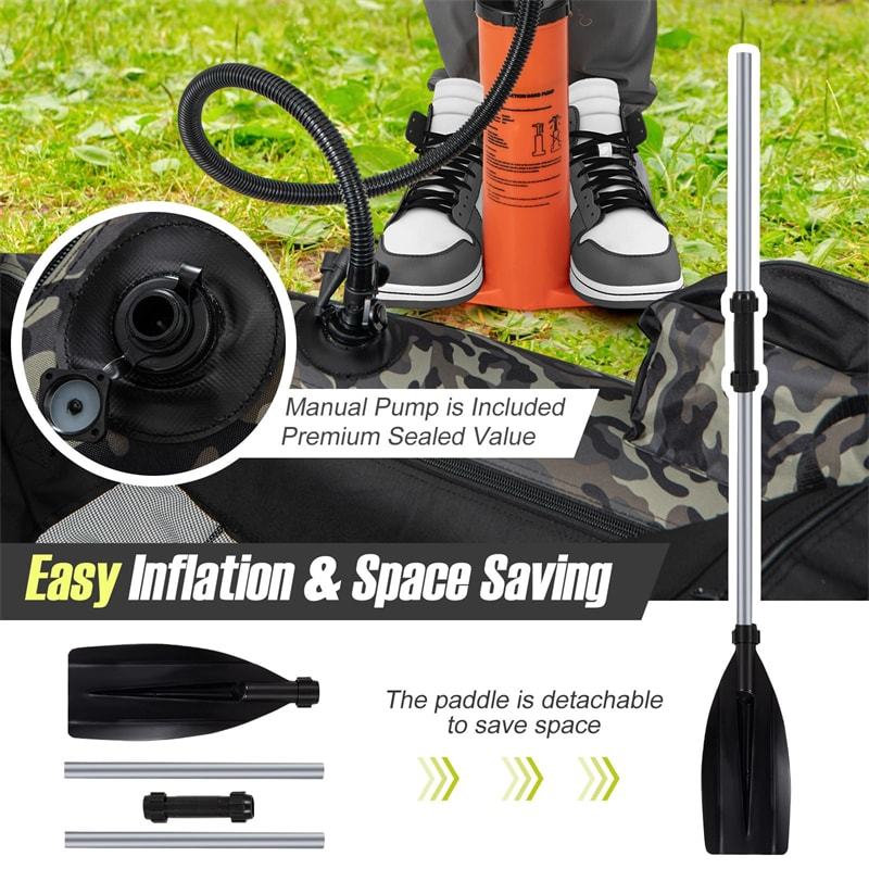 Fishing Float Tube, Inflatable Fishing Boat with Pump, Paddle, Fish Ruler, Flippers, Storage Pockets, Portable Backpack Belly Boat, Holds 350LBS