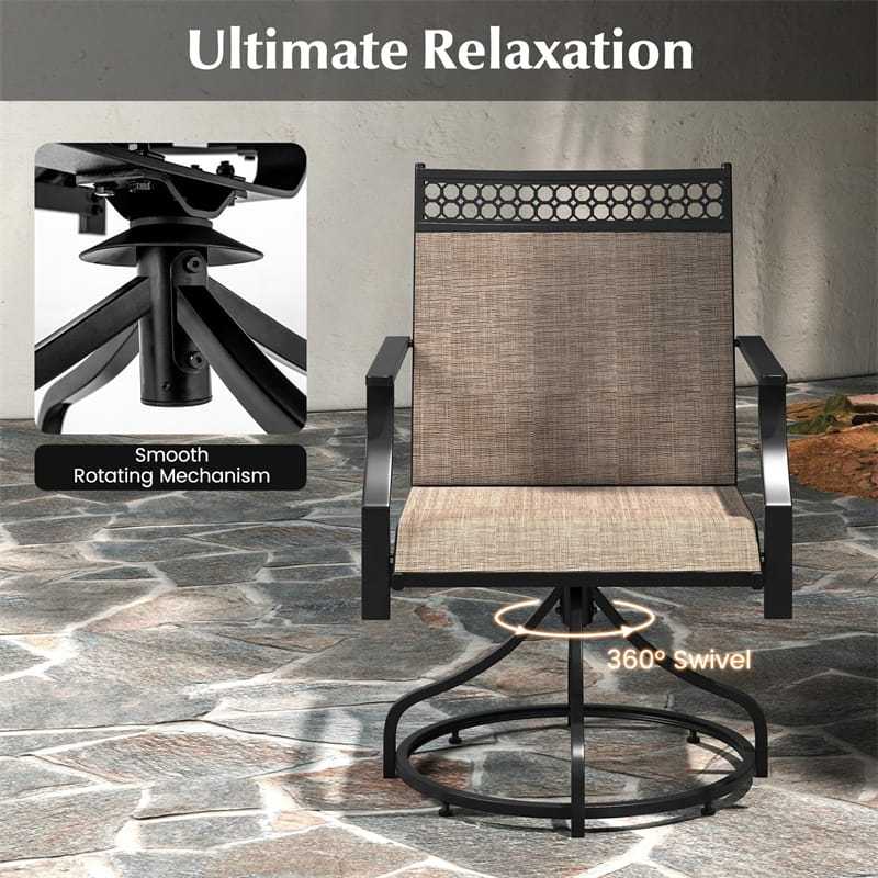 Patio Swivel Dining Chairs Set of 2 with Quick-Drying Fabric & Metal Frame, 360° Rotating Outdoor Chairs with Armrests for Deck Garden Yard