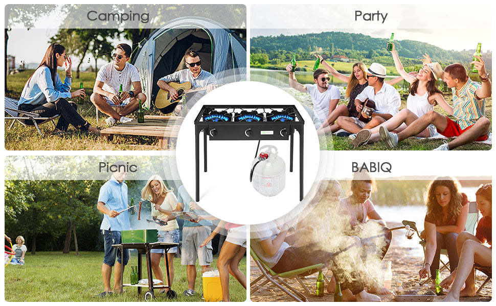 Outdoor Camping Stove Portable Propane 3 Burner Gas Cooker with CSA Regulator