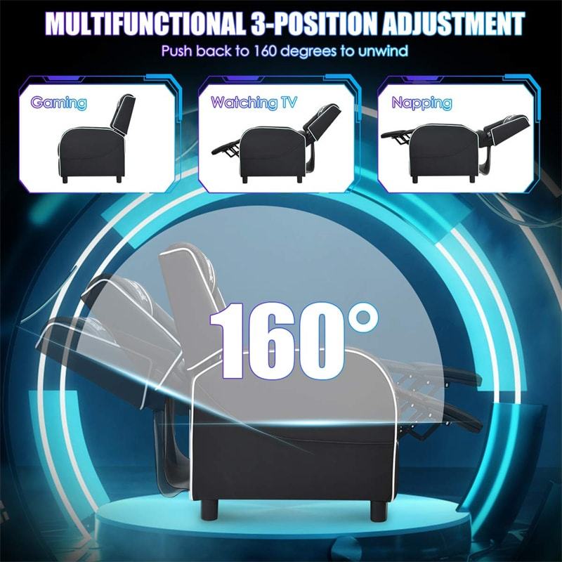 Gaming Recliner PU Leather Massage Gaming Chair with Adjustable Footrest, Side Pocket & Remote, Racing Style Single Theater Seat Game Sofa