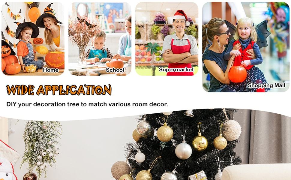 4ft Black Pre-lit Potted Christmas Tree with 100 Orange LED Lights