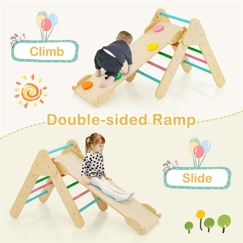 5-in-1 Toddler Climbing Toys, Montessori Wooden Climber Pikler Triangle with Sliding Ramp & Arch Ladder, Kids Play Gym Set for Indoor Fun