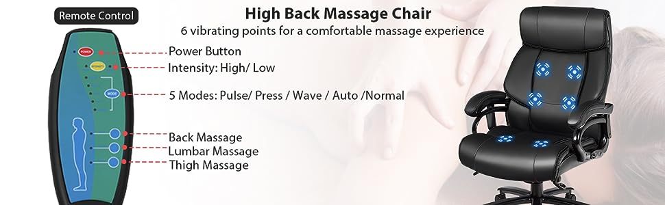 500lbs Big and Tall Office Chair Ergonomic Swivel Executive Chair PU Leather Computer Desk Chair with Massage & Lumbar Support