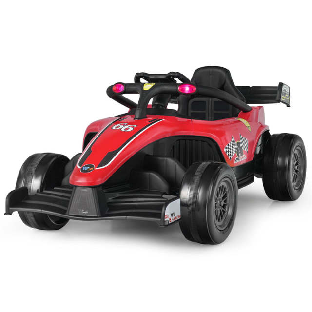 Kids Electric Go Kart, 12V Battery Powered F1 Ride-On Racing Car with Remote Control, Light & Music for Boys Girls