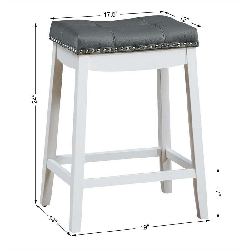 Set of 2 Saddle Seat Bar Stools, 24" Backless Counter Height Barstools with Cushions, Rubber Wood Legs & Footrests for Home Kitchen Living Room