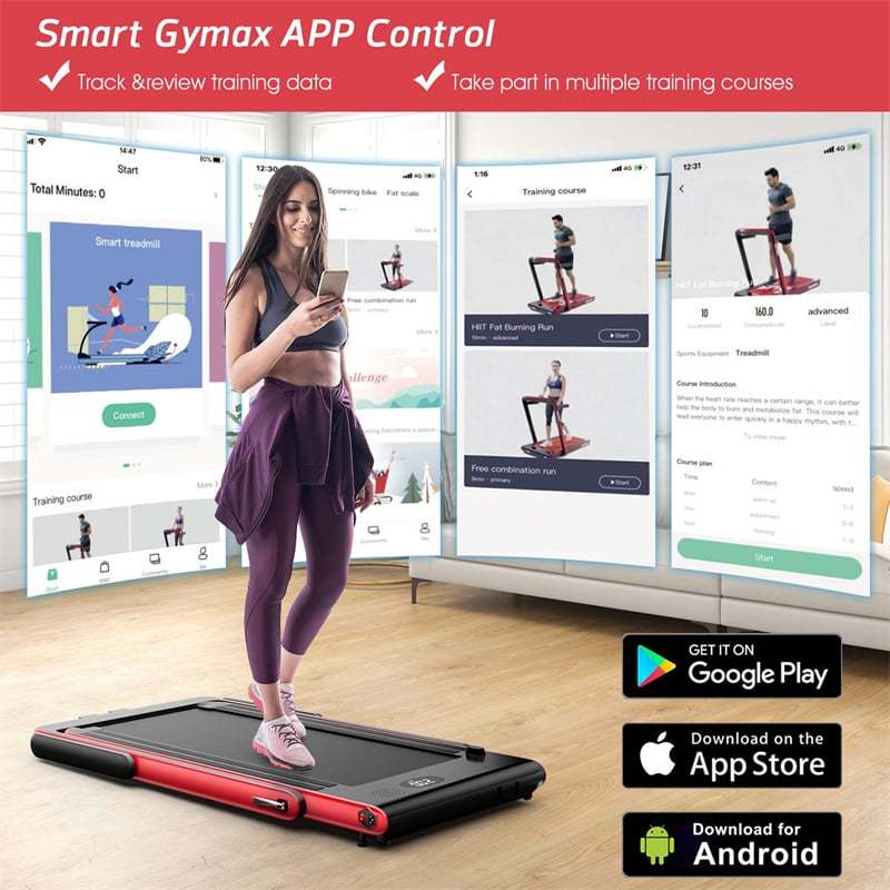 2-in-1 Under Desk Treadmill, 2.25HP SuperFit Folding Walking Jogging Machine with Dual Display, Remote & App Control, Bluetooth for Home Office