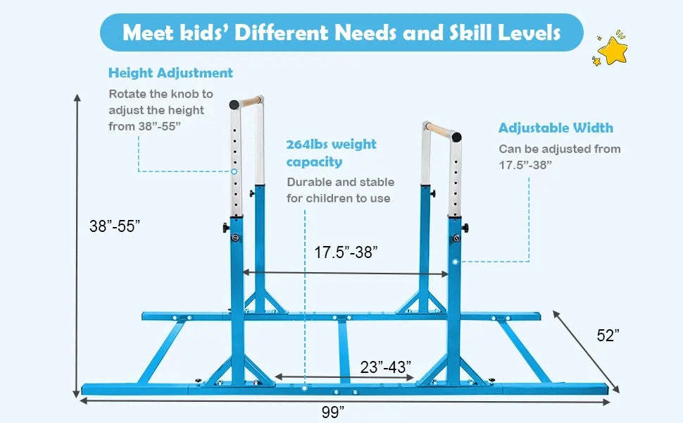 Kids Double Horizontal Bars Gymnastic Training Parallel Bars Adjustable Heights for Indoor Outdoor