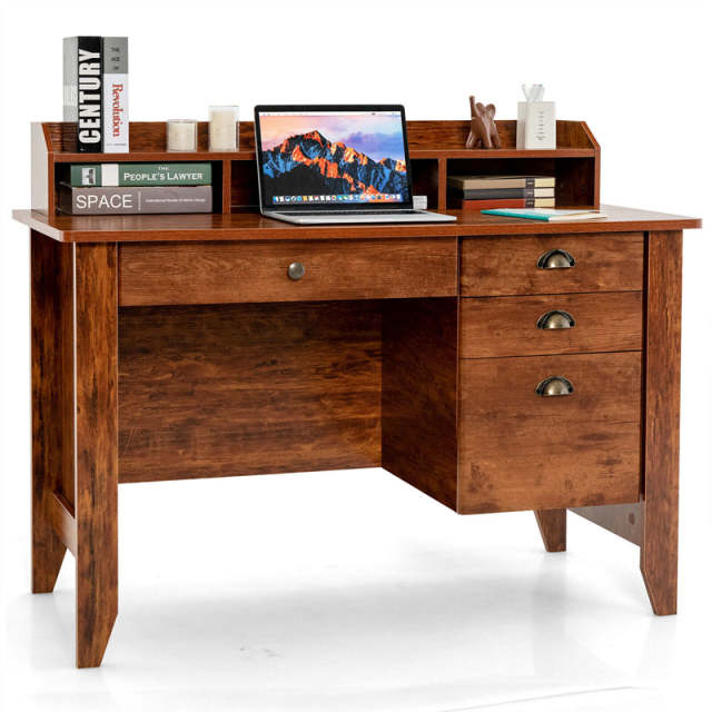48" Wood Computer Desk with Hutch, 4 Storage Drawers & Shelves, Wooden Executive Desk for Home Office, Study Writing Desk for PC Laptop