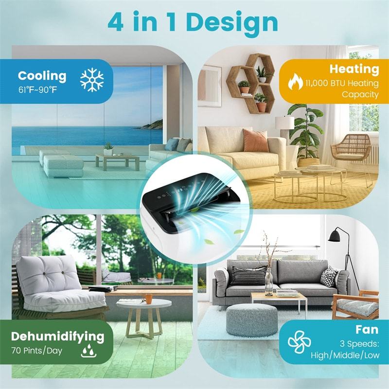 13000 BTU Portable Air Conditioner & Heater, 4-in-1 Smart WiFi Enabled AC Cools 600 Sq.Ft with Dehumidifier, Fan, Remote & Window Kit for Home Office