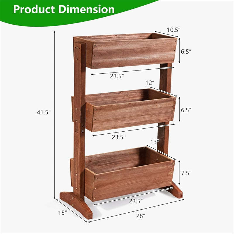 3-Tier Wooden Vertical Raised Garden Bed, Freestanding Tiltable Elevated Planter with 3 Drainage Boxes, Fir Wood Flower Rack for Vegetables & Herbs