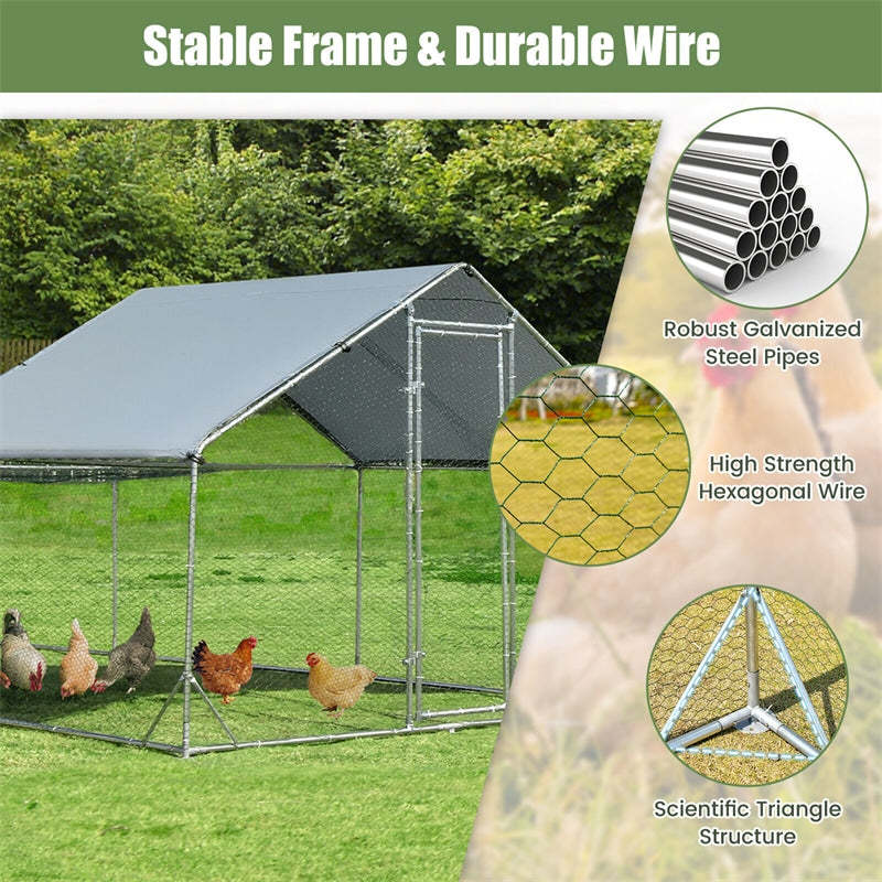 20ft Large Metal Chicken Coop Walk-in Poultry Cage Outdoor Farm Hen Rabbit Run House with Waterproof Cover