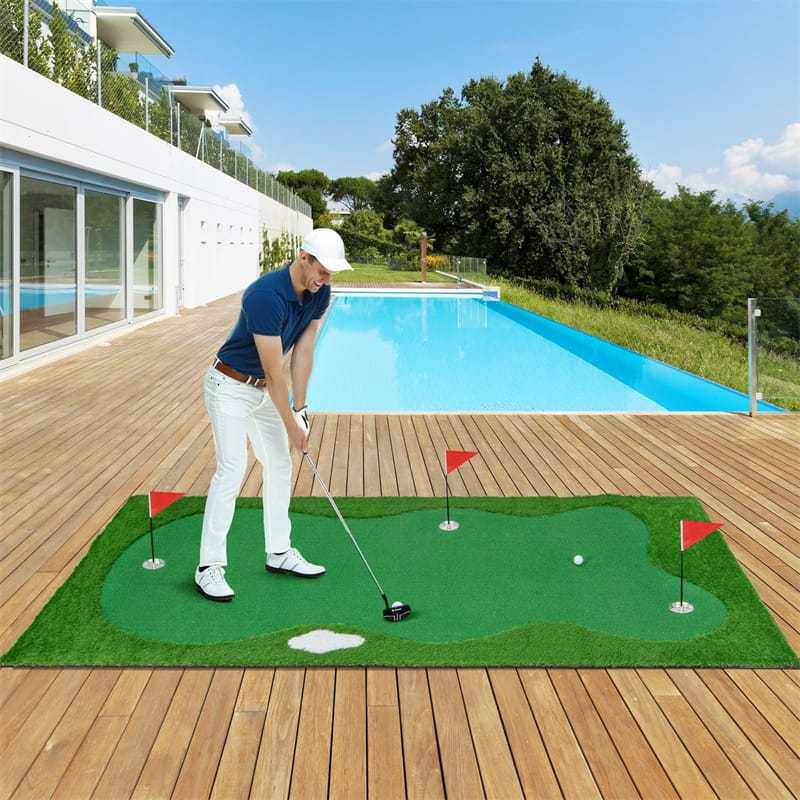 10 x 5FT Golf Putting Green, Large Professional Putting Mat with Artificial Grass Turf, 3 Holes & Flags, Golf Training Aid for Indoor Outdoor Practice