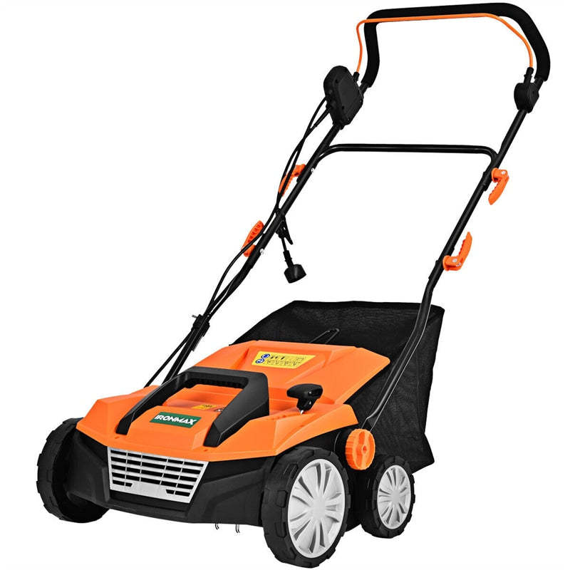 2-in-1 Electric Corded Lawn Dethatcher, 15-Inch 13Amp Lawn Scarifier with 5 Cutting Heights, 13.5 Gallon Collection Bag & 2 Removable Blades