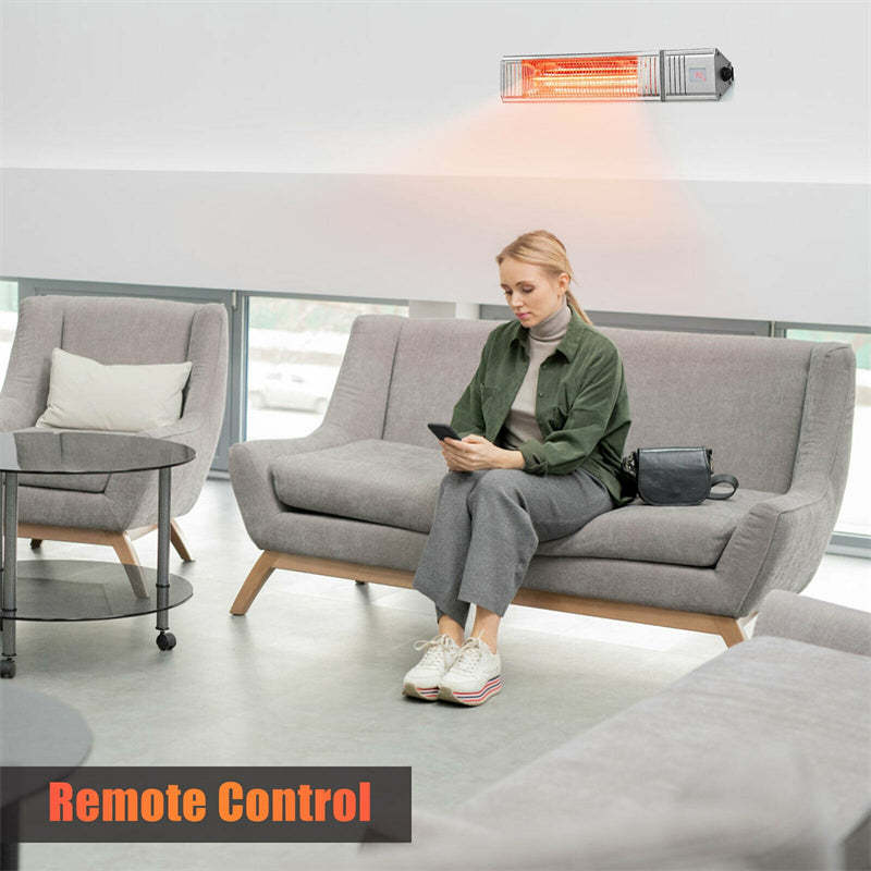 1500W Wall-Mounted Infrared Patio Heater with 9-Level Adjustable Remote Control 24H Timer