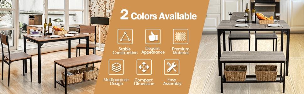 4 Piece Modern Kitchen Dining Table Set with Bench and 2 Chairs