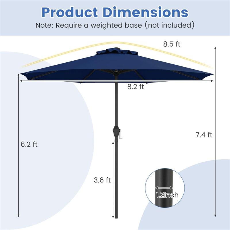 8.5FT Patio Umbrella, Outdoor Market Table Umbrella with Crank Handle, 8 Heavy Duty Ribs, Vented Top, Sun-Proof Canopy for Garden Yard Poolside