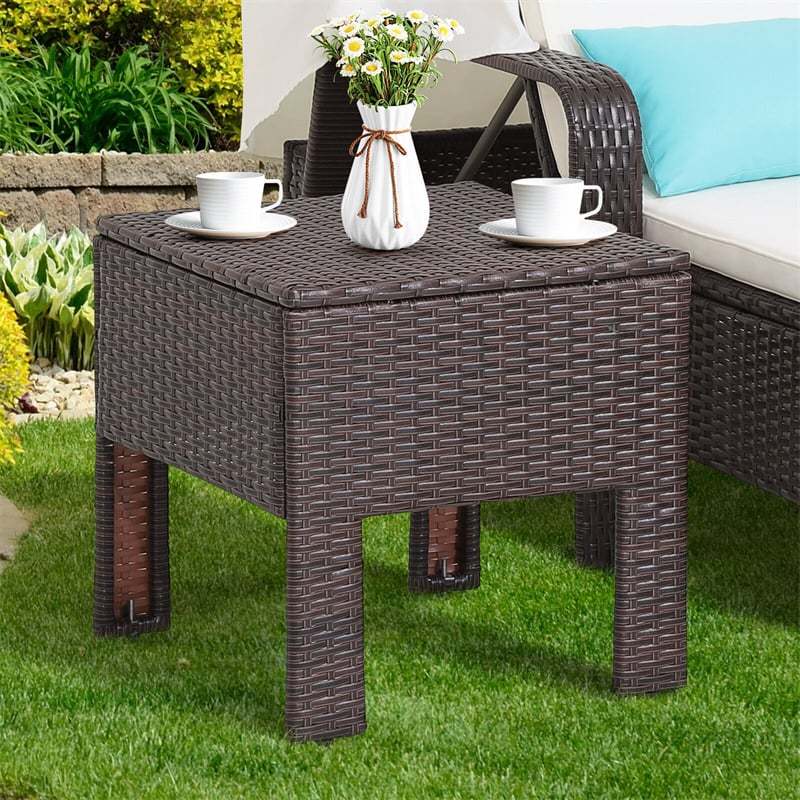 2-Piece Outdoor Chaise Lounge Chair & Table Set with Folding Canopy, Adjustable Backrest & Cushions, Rattan Patio Furniture for Poolside, Backyard