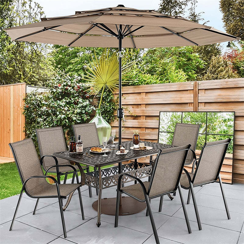 59" Cast Aluminum Outdoor Dining Table for 6-8 Person, All-Weather Rectangular Table with Umbrella Hole
