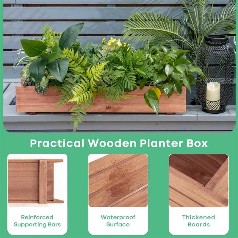 Wooden Raised Garden Bed, Rectangle Planter Box with Removable Bottom & Drainage Holes, Wood Planter Bed for Vegetables, Flowers, Herbs