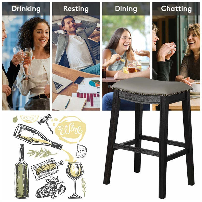 29 Inch Saddle Nailhead Kitchen Counter Height Bar Stools Set of 2