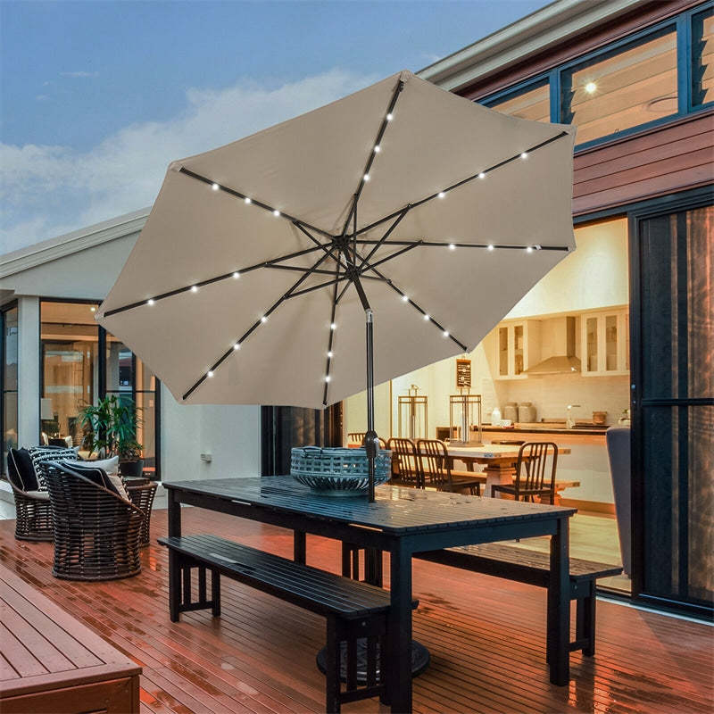 10' Solar LED Lighted Patio Market Umbrella Shade Tilt Adjustment Crank-Tan 10' Solar LED Lighted Patio Market Umbrella Shade Tilt Adjustment Crank-Tan