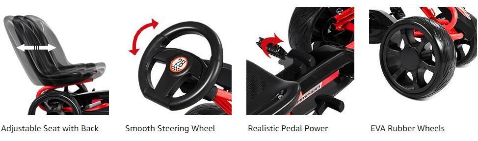 Kids 4 Wheel Pedal Powered Go Kart Ride-On Toy Car with Adjustable Seat