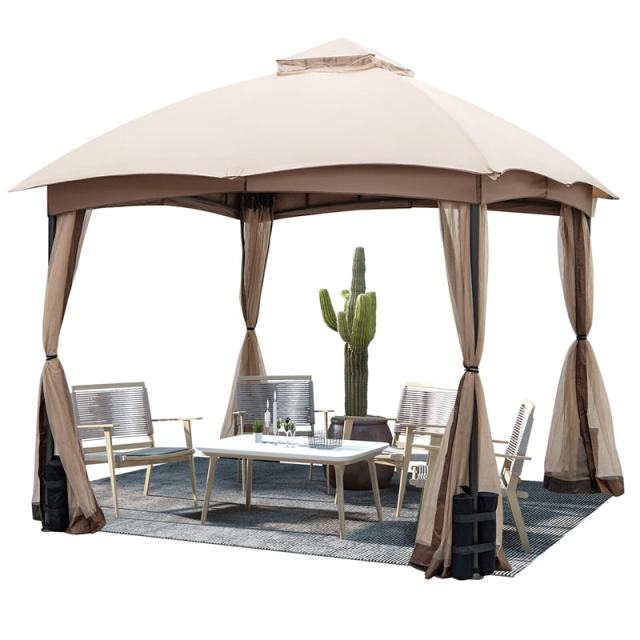 10' x 10' Patio Gazebo 2-Tier Heavy Duty Gazebo Tent Easy Setup Outdoor Gazebo with Netting & 4 Sandbags