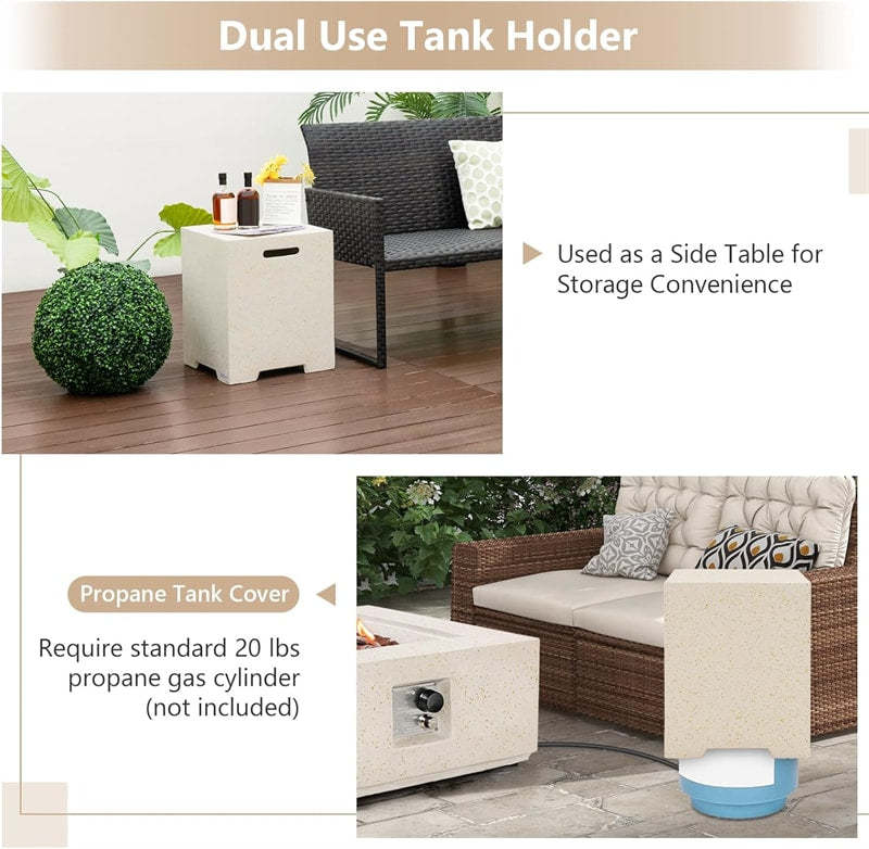 2 Piece Patio Propane Fire Pit Table Set 40,000 BTU 28" Terrazzo Gas Fire Table with 16" Hideaway Tank Holder, Protective Covers & CSA Certification