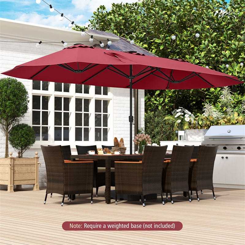 15.5FT Extra Large Patio Umbrella with 144 Solar LED Lights & Crank Handle, 12 Heavy-Duty Ribs Double-Sided Market Umbrella for Deck, Poolside