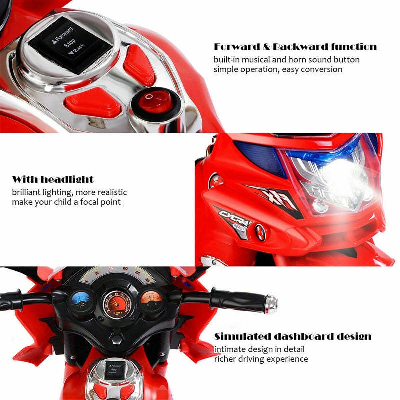 6V Kids Ride-On Motorcycle, Battery Powered 3-Wheel Motorcycle with LED Headlights, Music, Storage Trunk, Electric Motorcycle Toy for Boys/Girls he1