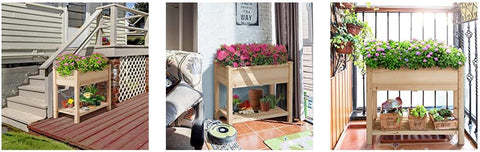 Wooden Outdoor Raised Garden Bed with Storage Shelf