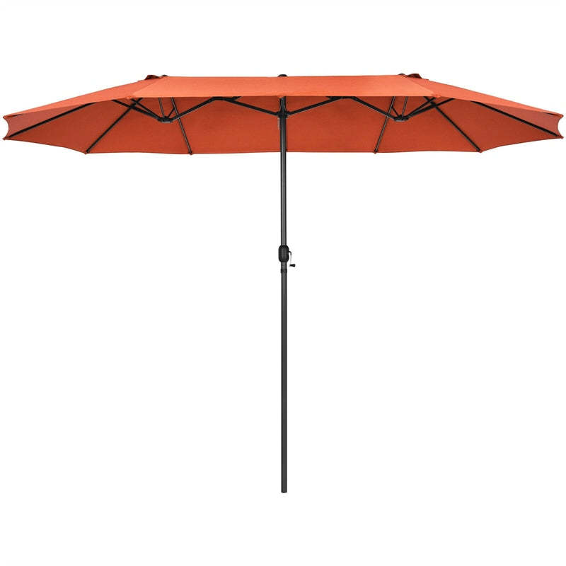 15FT Double-Sided Patio Umbrella with Crank & Air Vents, 12-Rib Steel Market Outdoor Umbrella for Poolside, Garden, Backyard
