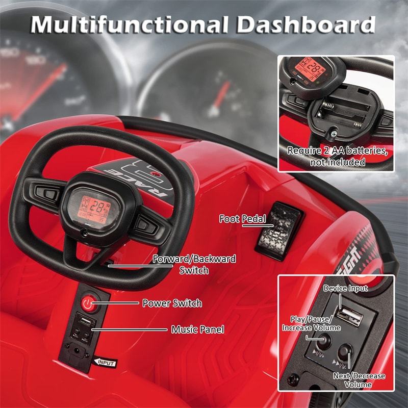 6V Battery Powered Kids Go Kart Electric Ride-on Car 4 Wheel Racer with Remote Control & Music