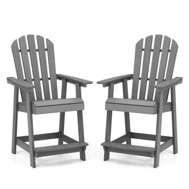 Outdoor HDPE Bar Stool, Tall Adirondack Chair with Armrest & Footrest, Weather-Resistant 47" Counter Height Barstool for Poolside, Patio Garden