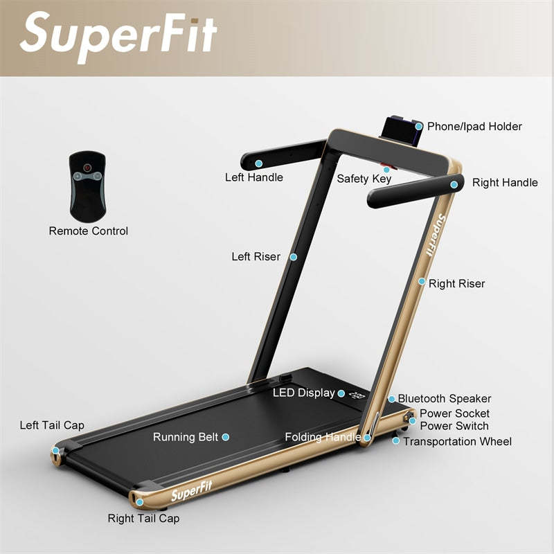 2-in-1 Folding Treadmill, 2.25HP Under Desk Treadmill with LED Display, APP & Remote Control, No Installation, Walking Jogging Machine for Home