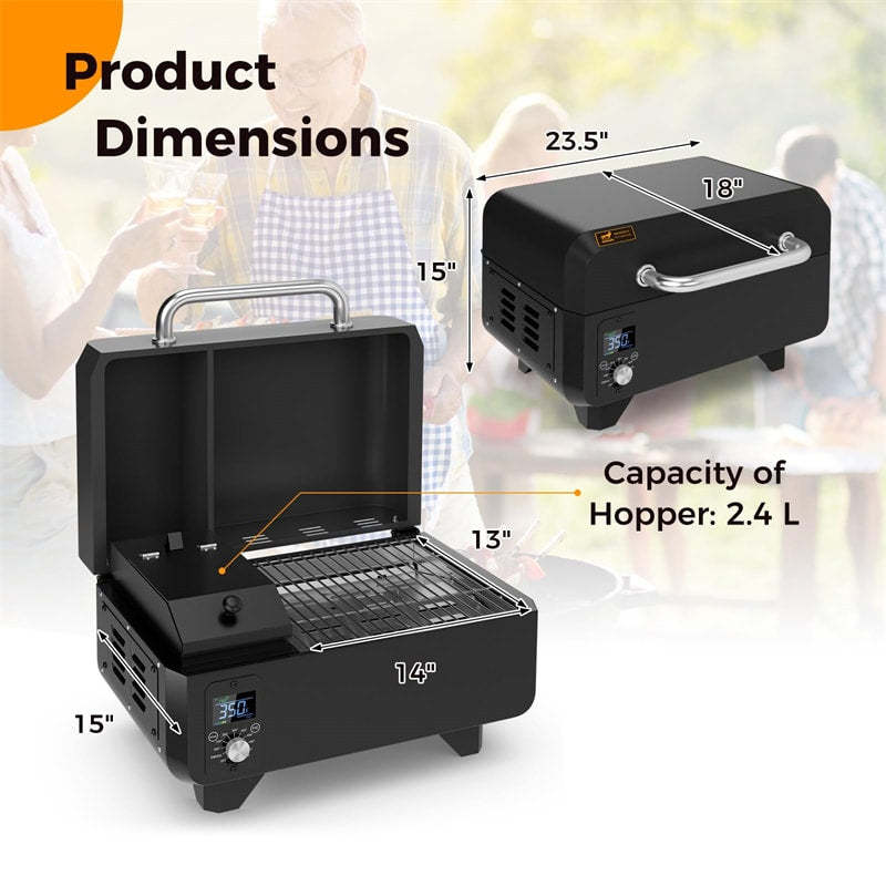 Pellet Grill and Smoker Portable Pellet Smoker Tabletop Wood Pellet Grill w/ Temperature Control, Removable Ash Pan, Grease Tray for Camping BBQ