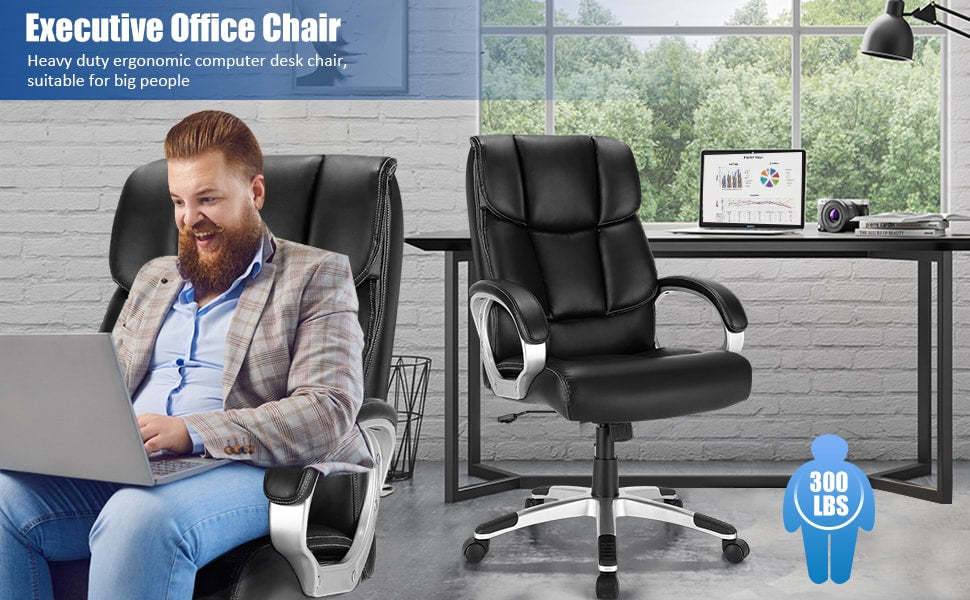 Big & Tall Executive Office Chair 350lbs High-Back Computer Desk Chair Leather Adjustable Swivel Chair with Soft Padded Armrest & Lumbar Support