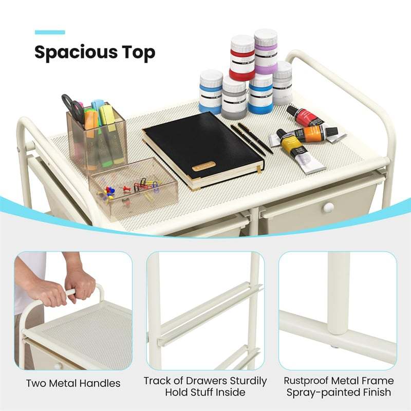 10 Drawer Rolling Cart, Storage Cart Organizer with Wheels, Mobile Utility Cart for Classroom, Office, Home, Craft, Art, Paper, Salon