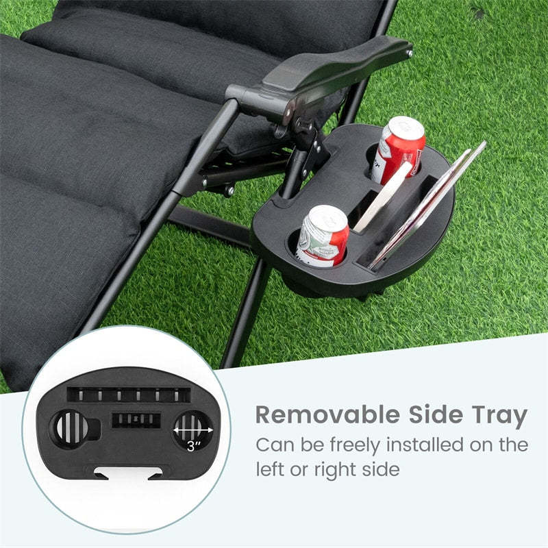 Adjustable Metal Zero Gravity Lounge Chair with Cup Holder Tray, Removable Cushion & Pillow, Folding Reclining Patio Chair for Garden Backyard