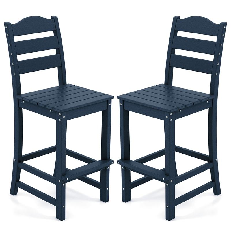 Outdoor HDPE Bar Stools Set of 2, 30" Tall All-Weather Patio Bar Chairs with Backrest & Footrest for Garden, Backyard, Easy Maintenance